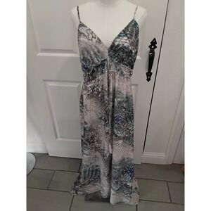 Jennifer Lopez Snakeskin Print Maxi Dress Teal Purple Animal Print V-Neck Size M